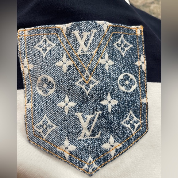 Louis Vuitton striped cotton midi dress w/ signature denim monogram pocket . XL - Picture 7 of 11